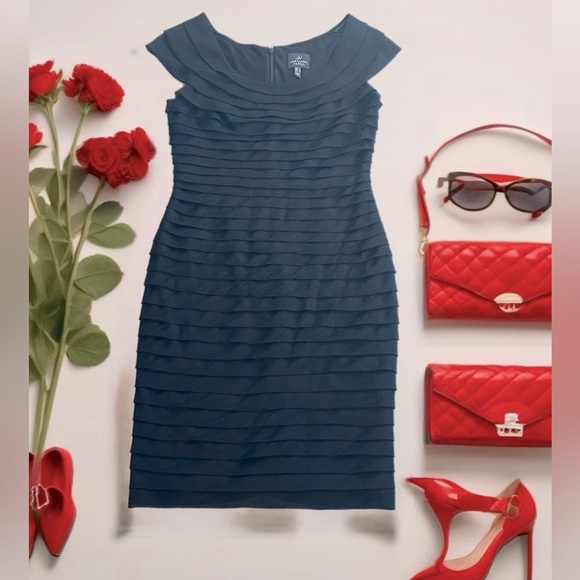 Adrianna Papell S 6 Stunning Black Dress with Unique Layered Design-Must-Have! - Picture 2 of 13